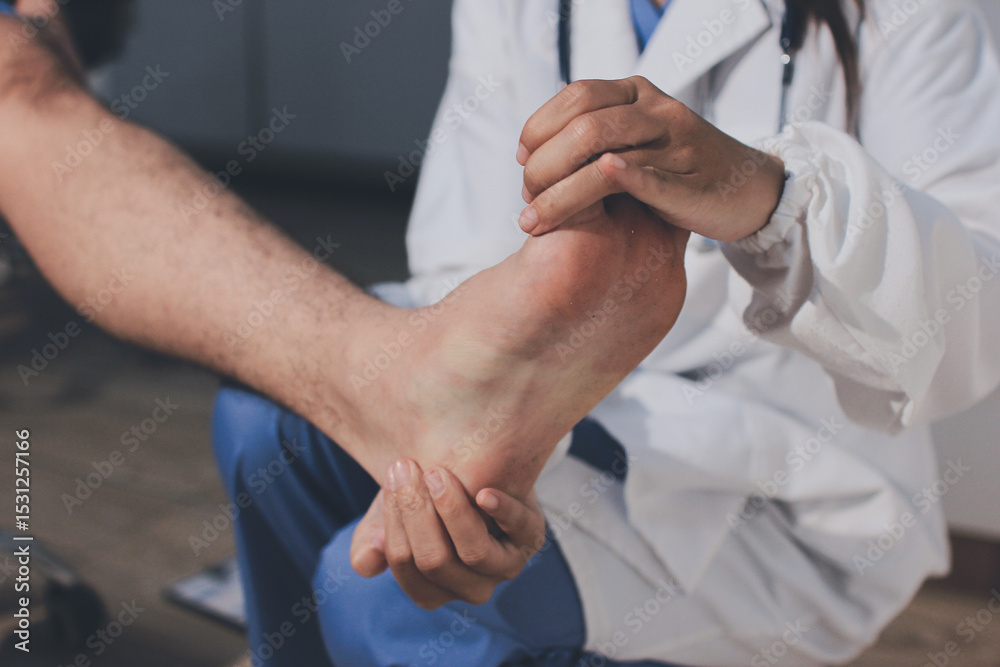 Fototapeta premium Physical therapist teaching a patient how to do exercises for his knee pain