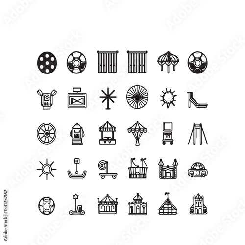 Amusement park icon set black and white