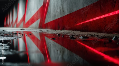 Red and white geometric wall, abstract architecture background texture for modern interior design