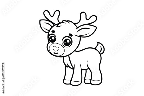 Adorable baby reindeer line drawing cute cartoon animal illustration