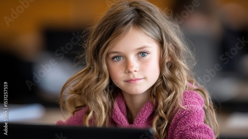 Captivating portrait of a little girl with long, flowing hair, celebration of childhood innocence and beauty
