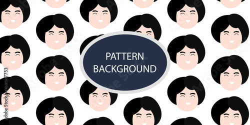 Emoticon head people pattern background. Diverse people crowd silhouette abstract art seamless pattern. Multi-ethnic community, cultural diversity group background drawing illustration in black white