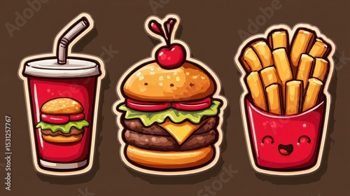 Three delicious juicy burgers served with crispy golden fries and a refreshing cold drink. satisfy your cravings with this perfect meal.