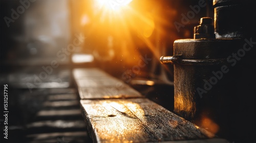 Sunkissed serenity, a closeup of bench with light shining through, creating peaceful outdoor scene