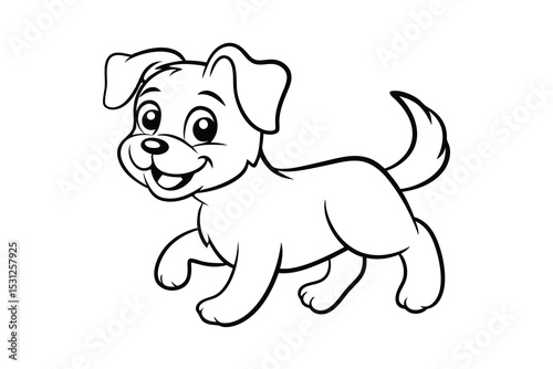 Adorable cartoon puppy line drawing happy dog