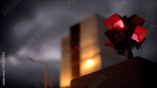 Vintage red stop light on a textured brick wall, urban street photography red