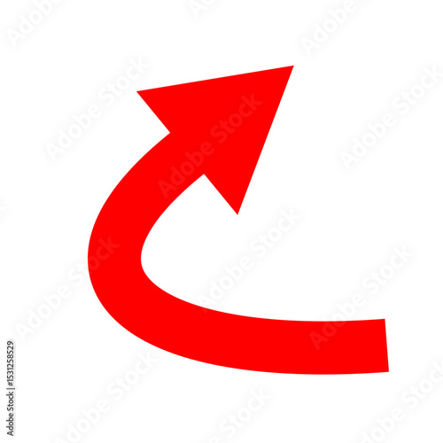 Red curved arrow pointing up and left on white background, symbolizing return, undo, or backward navigation in UI and graphic design.