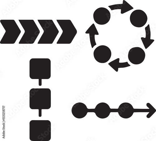 Movie production flat vector icon set for film, video, and communication design