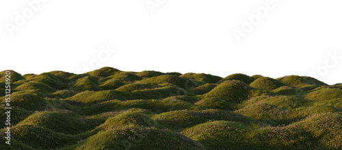 Hills with grass on a transparent background. 3D rendering.	
