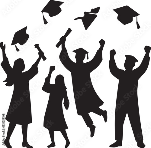Graduating students celebrating success with diplomas and graduation caps