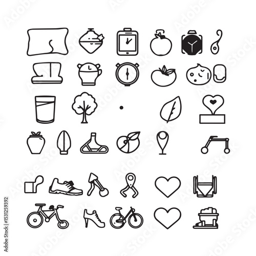 Collection of healthy lifestyle and fitness icons