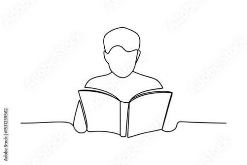 Continuous line drawing person reading book simple minimalist illustration