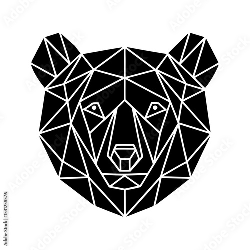 Geometric bear head low poly black and white vector logo icon illustration