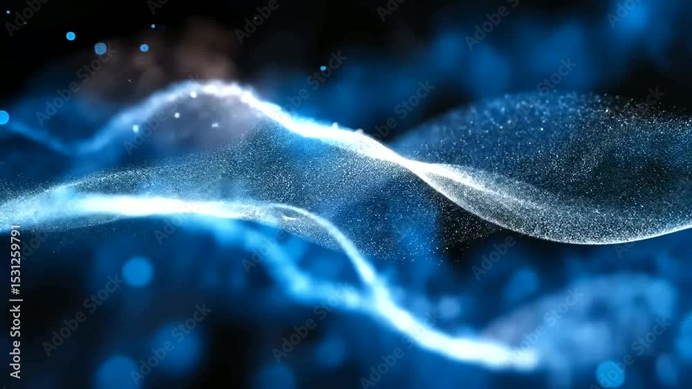 Abstract blue particle wave motion background for technology and science projects