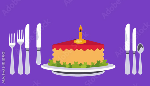 Birthday-cake-with-candle-forks-knives-and-spoon-on-black-background-celebrate-a-sweet-occasion-with-this-festive-dessert-enjoy-a-delicious-slice-of-happiness