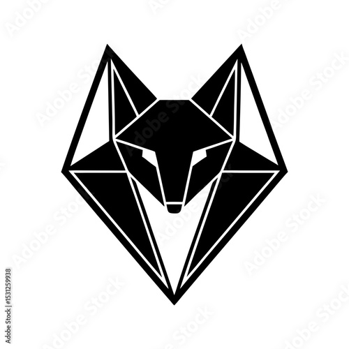 Geometric fox head black and white vector logo icon illustration