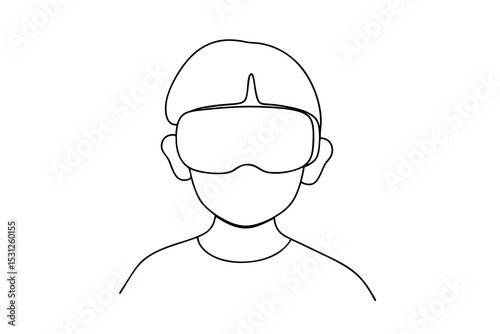 Line drawing of person wearing vr headset virtual reality technology