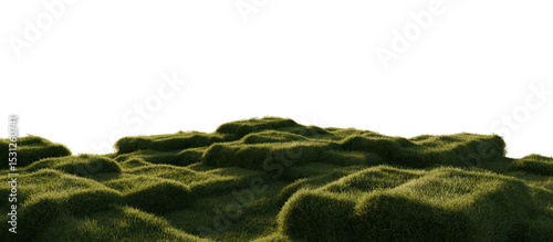 Square grassy blocks terrain with natural lighting. 3D rendering.