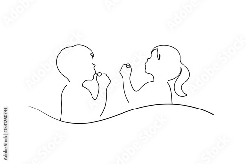 Children line drawing simple minimalist illustration