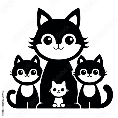 Cute Cartoon Family of Cats Silhouettes