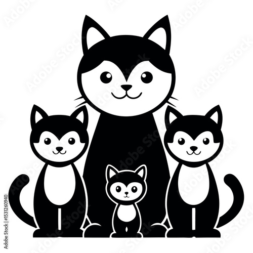 Cute Cartoon Family of Cats Silhouettes