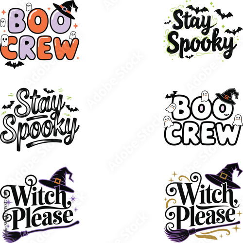 Trendy Halloween t-shirt design Bundle – Boo Crew, Stay Spooky, Witch Please | Cute Halloween Clipart and Sublimation Designs