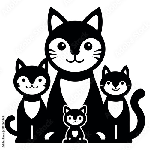 Cute Cartoon Family of Cats Silhouettes
