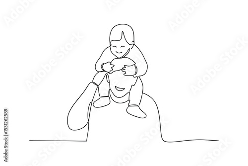 Happy father and child line drawing illustration