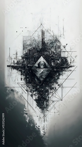 Korean visual artist doing sketching surreal geometry