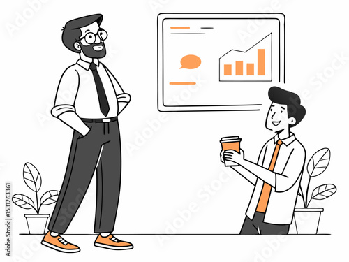 Minimalist digital artwork of business expert with crossed arms and data visualization background