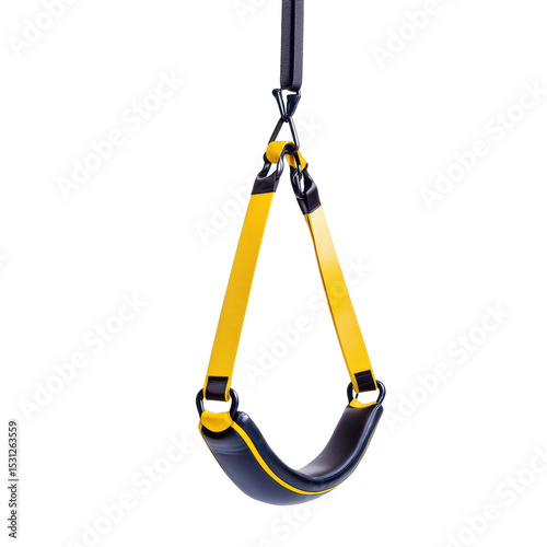 Suspension training equipment hanging from ceiling, designed for strength and flexibility workouts in a fitness facility