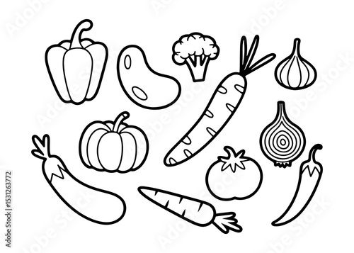 Collection of line art vegetables