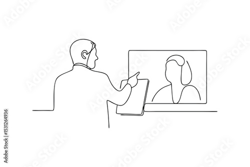 Online consultation doctor patient video call line drawing