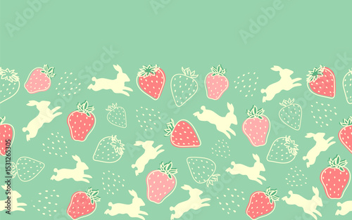 Summer Sweet Strawberry Fruit Bunny Seamless Border
