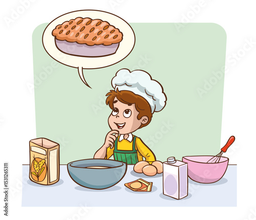 Vector illustration of kids making cake or bread in the kitchen