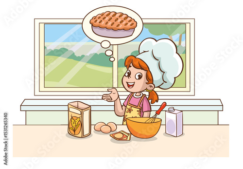 Vector illustration of kids making cake or bread in the kitchen