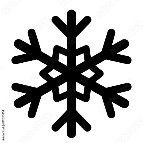 Black Snowflake Icon, Winter Vector Illustration, Holiday Design Element