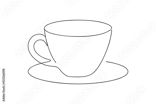 Simple line drawing of a coffee cup and saucer
