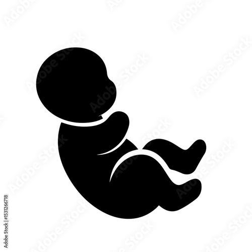Black Silhouette of a Baby in a Fetal Position, Vector Illustration