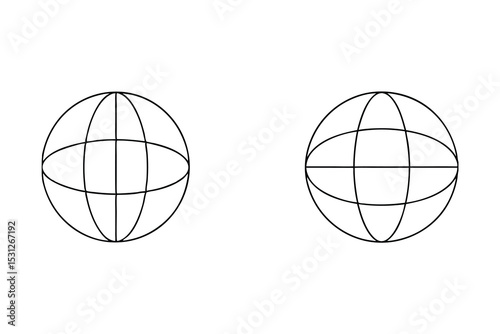 Simple line drawing of two globes world map icons