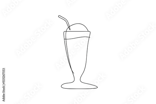 Single line drawing of a delicious ice cream soda