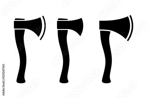 Three axes with black blades and wooden handles