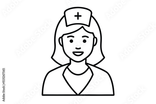 Nurse line art vector illustration for children coloring book