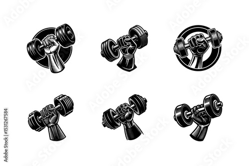 hand with gym dumbbell silhouette vector