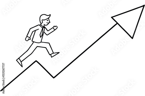 businessman career future running up arrow sign develop grow line art design illustration vector