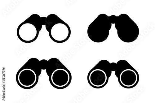 Four different styles of black and white binoculars