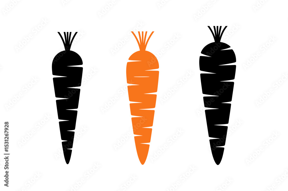 Three carrots in black and orange color variations