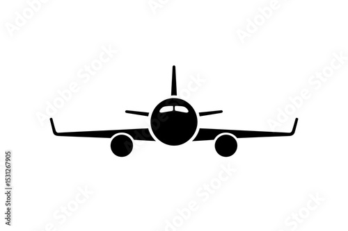 Front view of a black airplane on white background