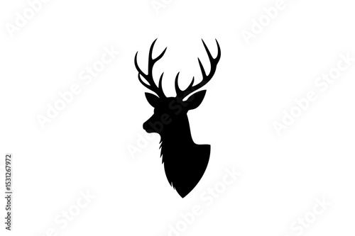 Silhouette of a deer head with large antlers seen