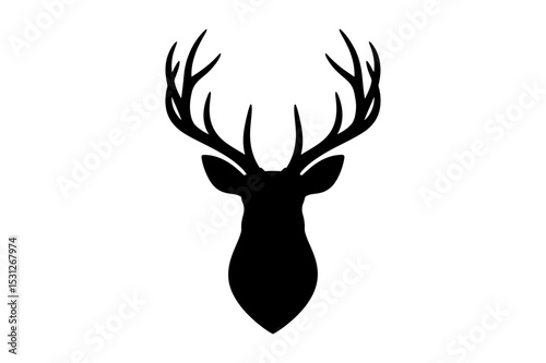 Silhouette of a deer head with large antlers shown